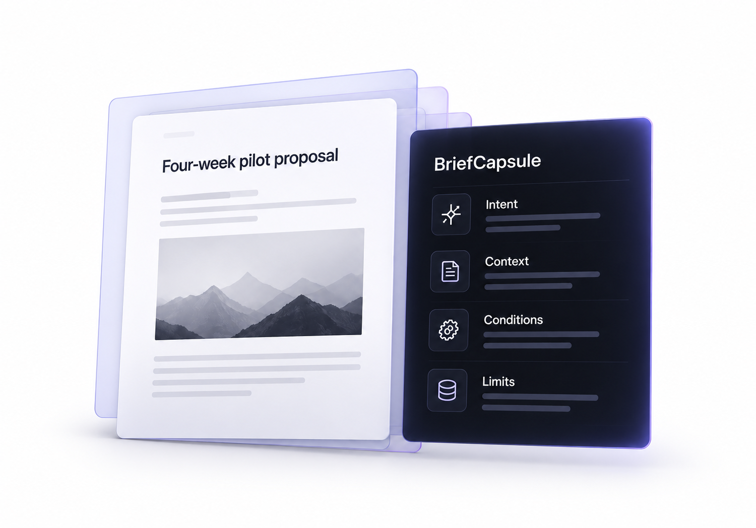 A four-week pilot proposal beside its BriefCapsule